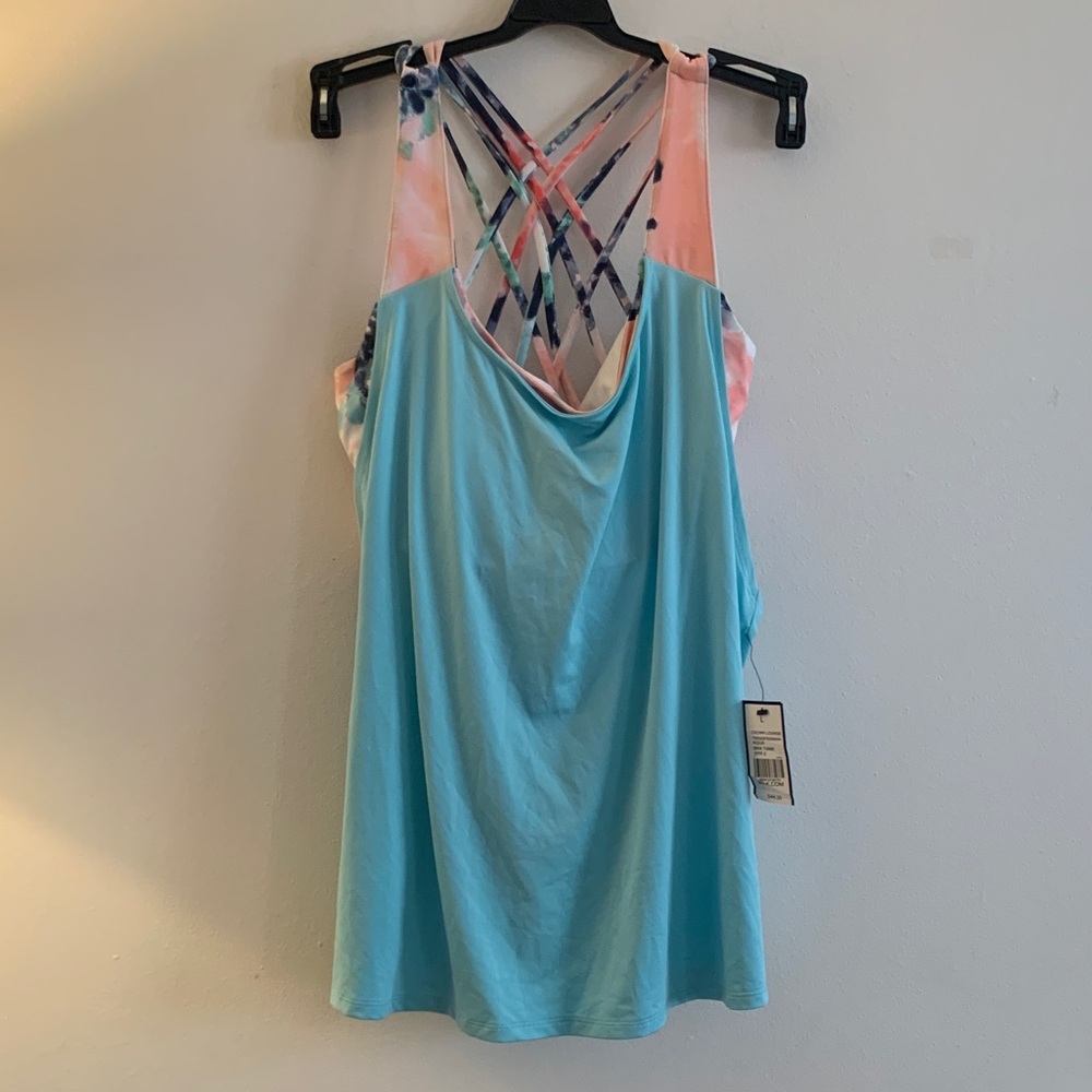 Crown & Ivy Blue and Pink Crisscross Tank Top
